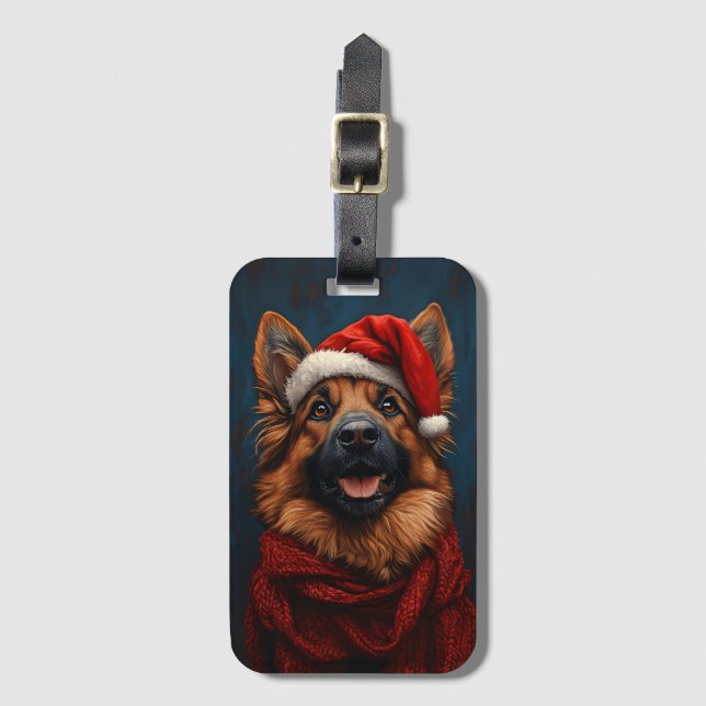 Etiqueta De Bagagem German shepherd em um Chapéu Santa (Frente Vertical)