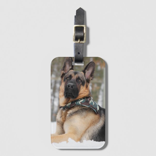 Etiqueta De Bagagem German shepherd Na Neve (Frente Vertical)