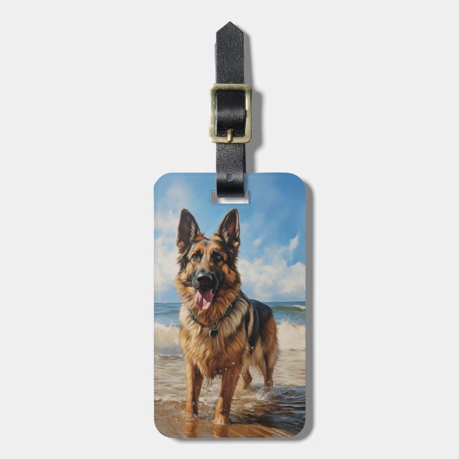 Etiqueta De Bagagem German shepherd na praia (Frente Vertical)