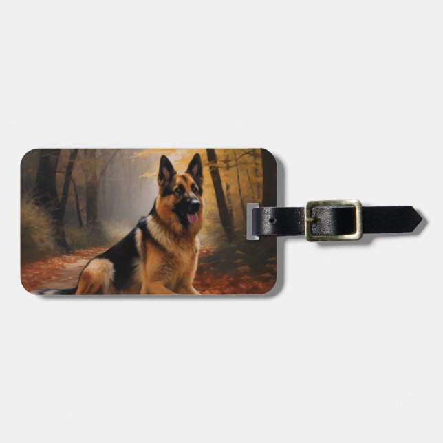 Etiqueta De Bagagem German shepherd no outono Folhas caem inspiração (Frente Horizontal)