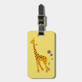 Etiqueta De Bagagem Girafa amarelo dos desenhos animados da patinagem