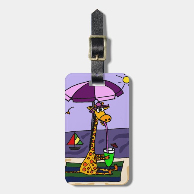 Etiqueta De Bagagem Girafa engraçado na praia (Frente Vertical)