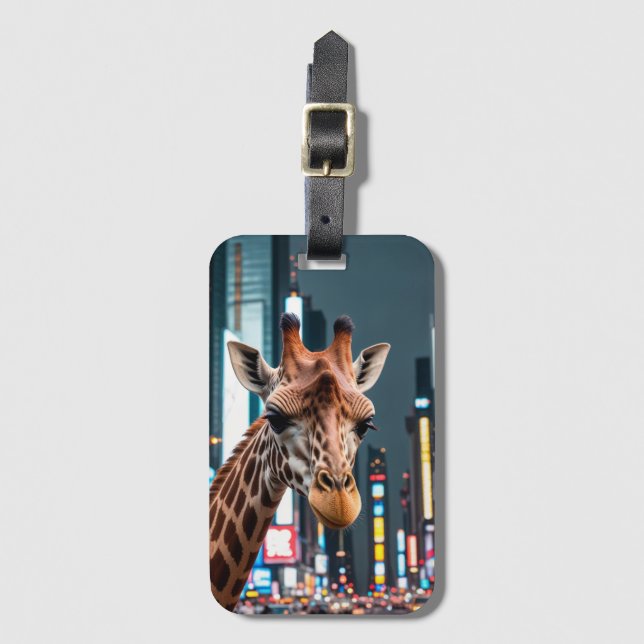 Etiqueta De Bagagem Girafa na Times Square (Frente Vertical)