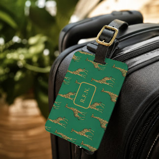 Etiqueta De Bagagem Girafas Lindas Verdes e Marrons