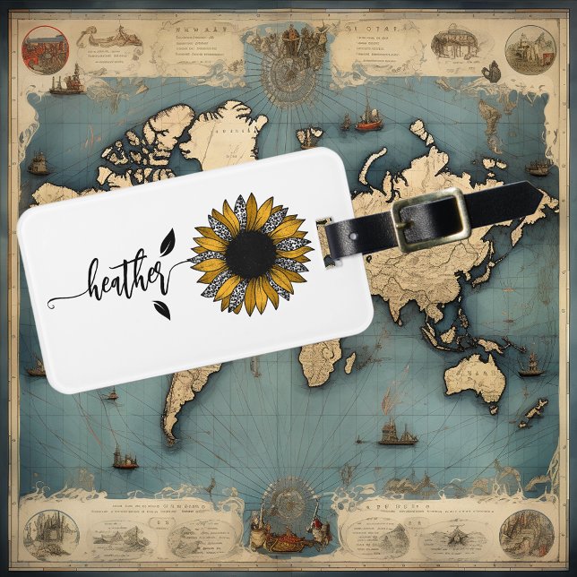 Etiqueta De Bagagem Girassol Nome Personalizado Haste (Criador carregado)