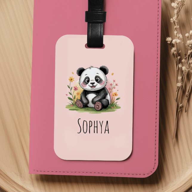 Etiqueta De Bagagem Girls Cute Pink Panda Kids (Criador carregado)