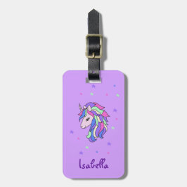 Etiqueta De Bagagem Girls Cute Rainbow Magical Unicorn & Custom Name