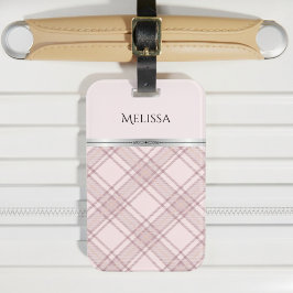 Etiqueta De Bagagem Girly Chic and Soft Pink Plaid Travel Gear