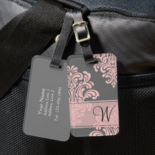 Etiqueta De Bagagem Girly Damask Monograma