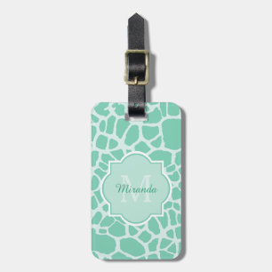 Etiqueta De Bagagem Girly Mint Green Giraffe Impressão Monograma e Nom