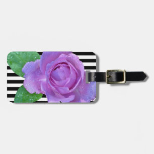 Etiqueta De Bagagem Girly Modern Chic Flowers, Rosa Roxo, Stripes