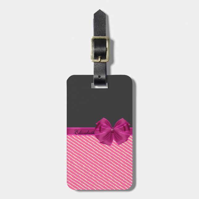 Etiqueta De Bagagem Girly Modern Chic Stripes Personalizadas (Frente Vertical)