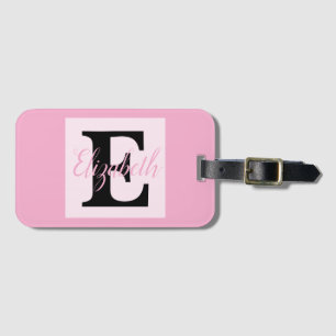 Etiqueta De Bagagem Girly Monogramas e Nome roxo rosa Bagagem