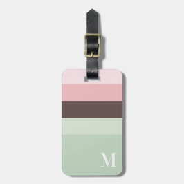 Etiqueta De Bagagem Girly Pink, Green Brown Striped Monograma