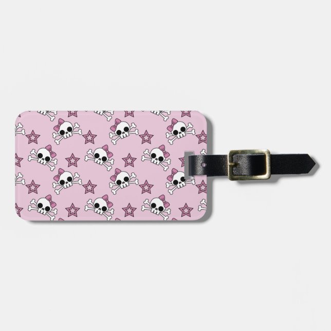 Etiqueta De Bagagem Girly Skulls (Frente Horizontal)