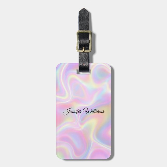 Etiqueta De Bagagem Girly Vibrant Pastel Holographic Swirl Design      (Frente Vertical)