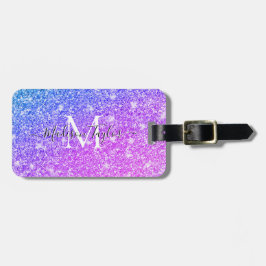Etiqueta De Bagagem Giry Purple e Pink Glitter Monographic Name   