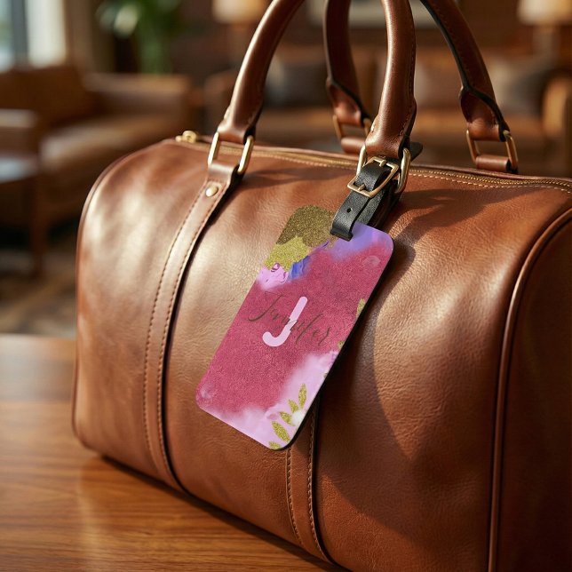 Etiqueta De Bagagem Glam Moderno Rosa Dourado Brilho Falso Abstrato (Criador carregado)
