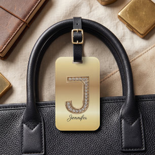 Etiqueta De Bagagem Glam Ouro Diamante Monograma Letra Inicial J