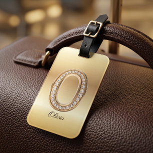 Etiqueta De Bagagem Glam Ouro Letra Inicial Monograma Diamante O