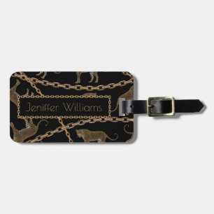 Etiqueta De Bagagem glamour do ouro lepard cheetah