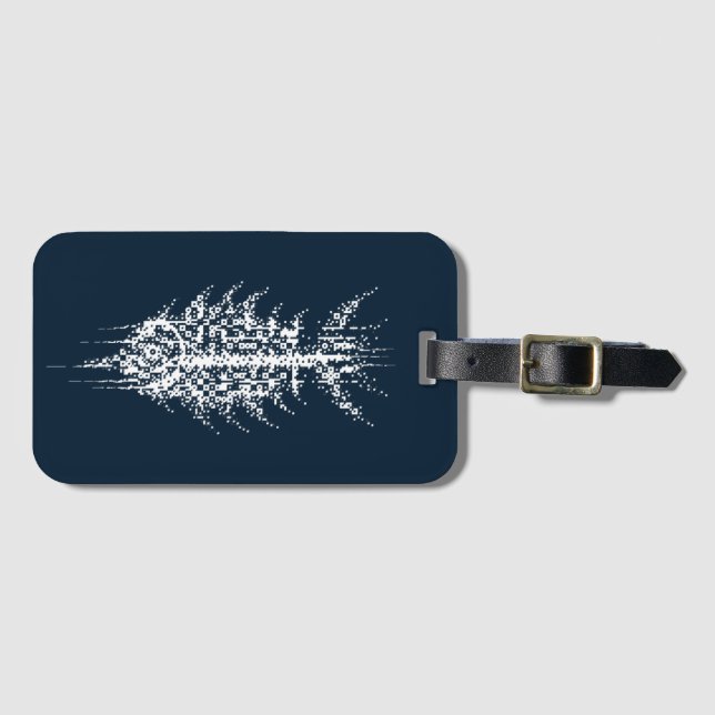 Etiqueta De Bagagem Glitch Pixel Peixe Branco (Frente Horizontal)