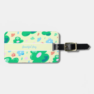 Etiqueta De Bagagem Glitch Verde com Pista de Flor de Geléia Amarela
