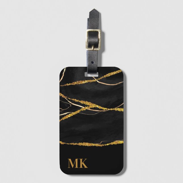 Etiqueta De Bagagem Glitter Dourado mármore preto (Frente Vertical)