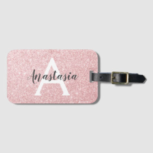 Etiqueta De Bagagem Glitter Dourado Rosa de Chic e Trendy Monograma de