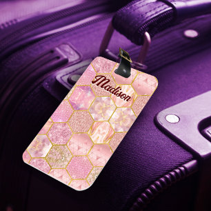 Etiqueta De Bagagem Glitter rosa dourado-esguicho
