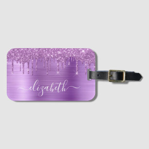 Etiqueta De Bagagem Glitter Roxos Roxos Monogramados