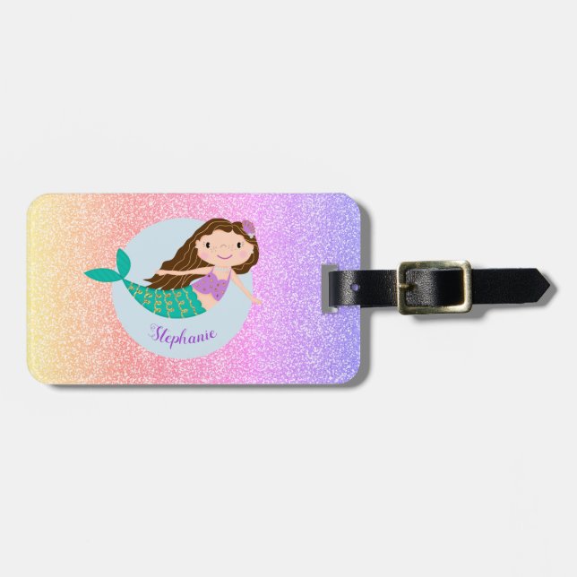 Etiqueta De Bagagem Glitter Sereia Bastante Personalizado (Frente Horizontal)