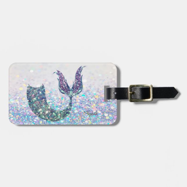 Etiqueta De Bagagem Glitter Sereia Tail, Glitter Bokeh (Frente Horizontal)
