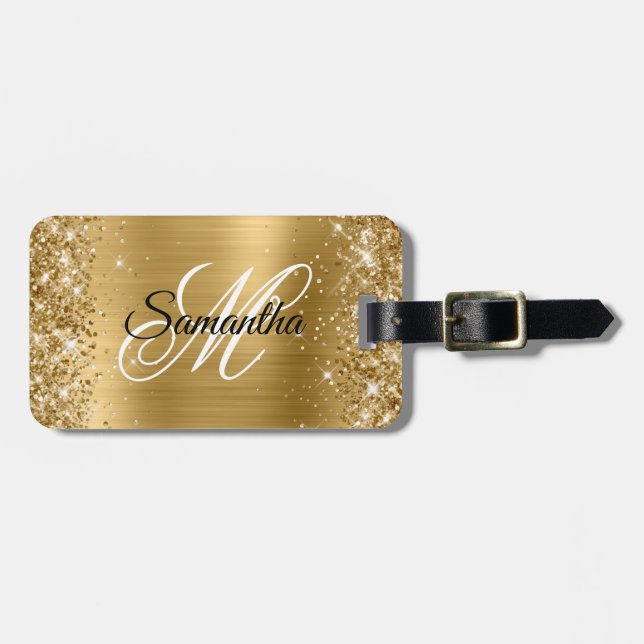 Etiqueta De Bagagem Glittery Gold Foil (Frente Horizontal)
