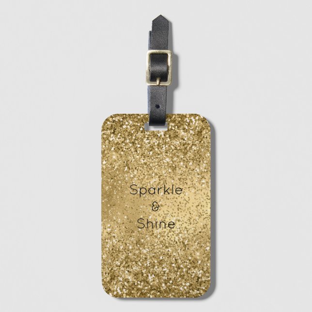 Etiqueta De Bagagem Glitzy Dourado Glam Glitter Sparkle      (Frente Vertical)