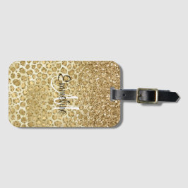Etiqueta De Bagagem Glitzy Glam Dourado Glitter Leopard Imprima Monogr