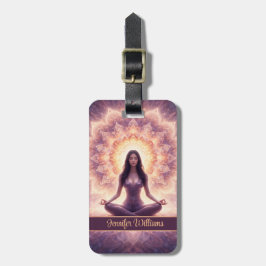 Etiqueta De Bagagem Glowing Mandala Meditation Woman Custom Name      