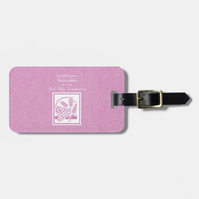 Etiqueta De Bagagem GodFilha Primeira Comunhão, Rosa (Frente Horizontal)