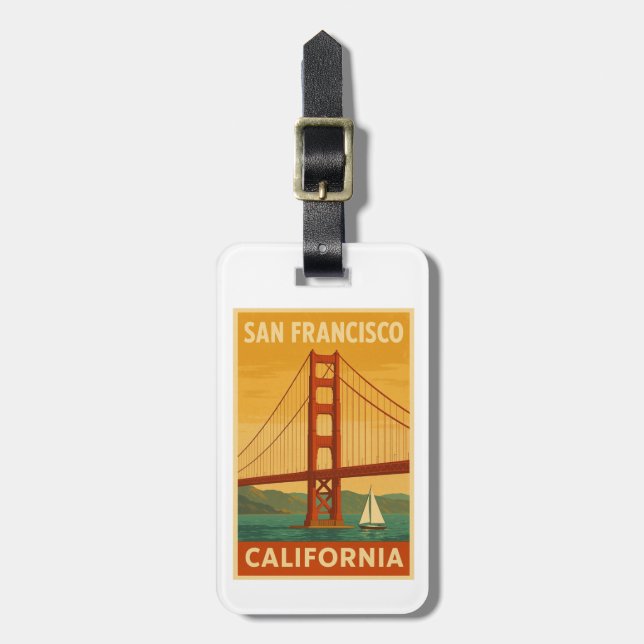 Etiqueta De Bagagem Golden Gate Bridge Retro – San Francisco (Frente Vertical)