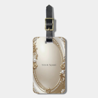 Etiqueta De Bagagem Golden Ornate Frame with Pearls Luggage Tag