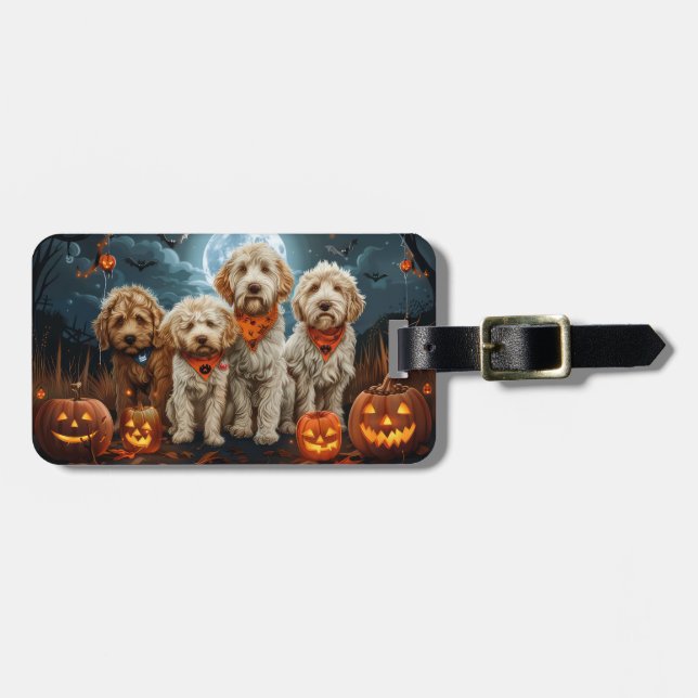 Etiqueta De Bagagem Goldendoodle Halloween Spooky (Frente Horizontal)