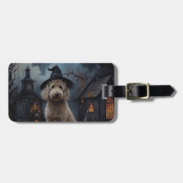 Etiqueta De Bagagem Goldendoodle Pumpkins Halloween Assustado (Frente Horizontal)