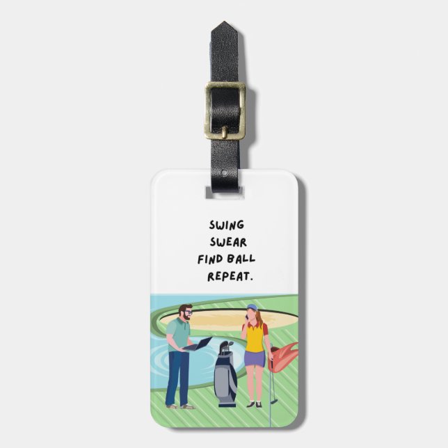 Etiqueta De Bagagem Golf Swing Swear Encontrar bola repetir Golfer (Frente Vertical)