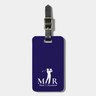 Etiqueta De Bagagem Golfer Monograma Azul Marinho Escuro