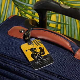 Etiqueta De Bagagem Golfer Mostarda Tema Esportivo Elegante