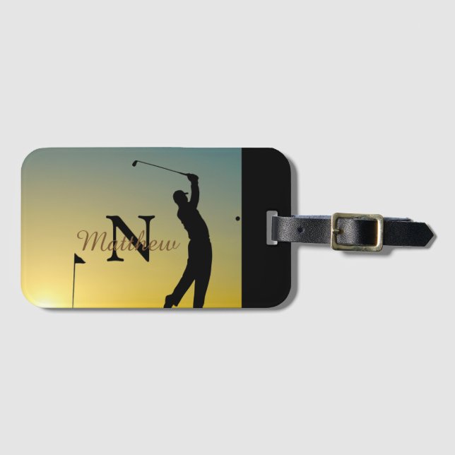 Etiqueta De Bagagem Golfer no Sunset Personalizado (Frente Horizontal)