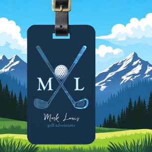 Etiqueta De Bagagem Golfer personalizado de Azul Profundo monograma