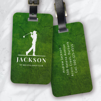 Etiqueta De Bagagem Golfer Personalizado do Efeito de Couro Verde