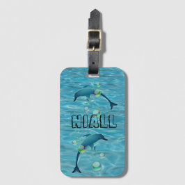 Etiqueta De Bagagem Golfinho Divertido e Bolhas Personalizadas