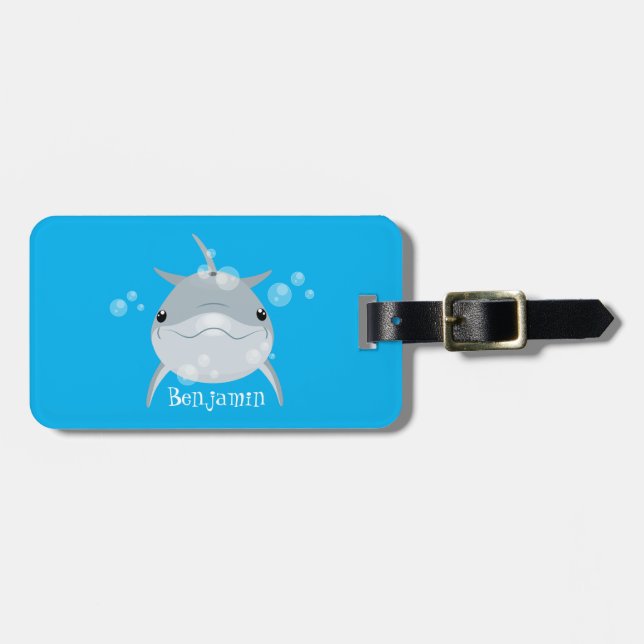 Etiqueta De Bagagem Golfinhocartaz fofokawaii feliz (Frente Horizontal)